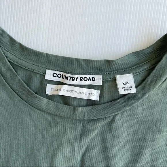 Country Road Tee T-Shirt Olive Green Signature Logo Relaxed Fit Size XXS 6/8 - Picture 8 of 12